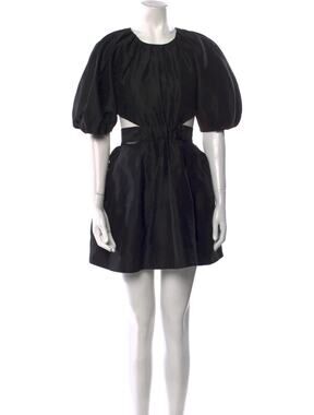 Aje Mimosa Cutout Puff Sleeve Linen Silk Mini Dress XS Black A-Line Ruffle